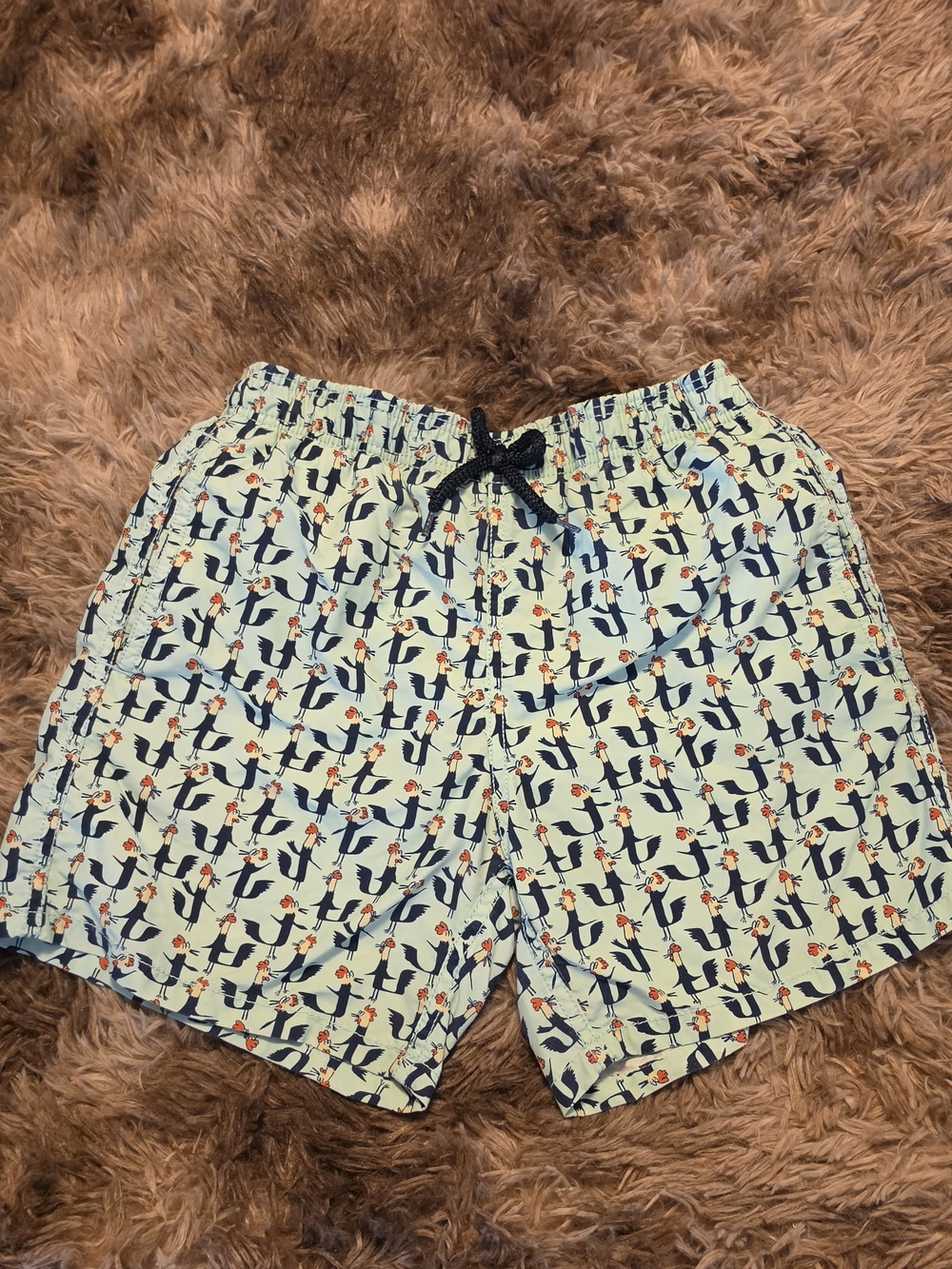 Vilebrequin Light Green Swim Trunks with Navy Penguin Print Retail $130